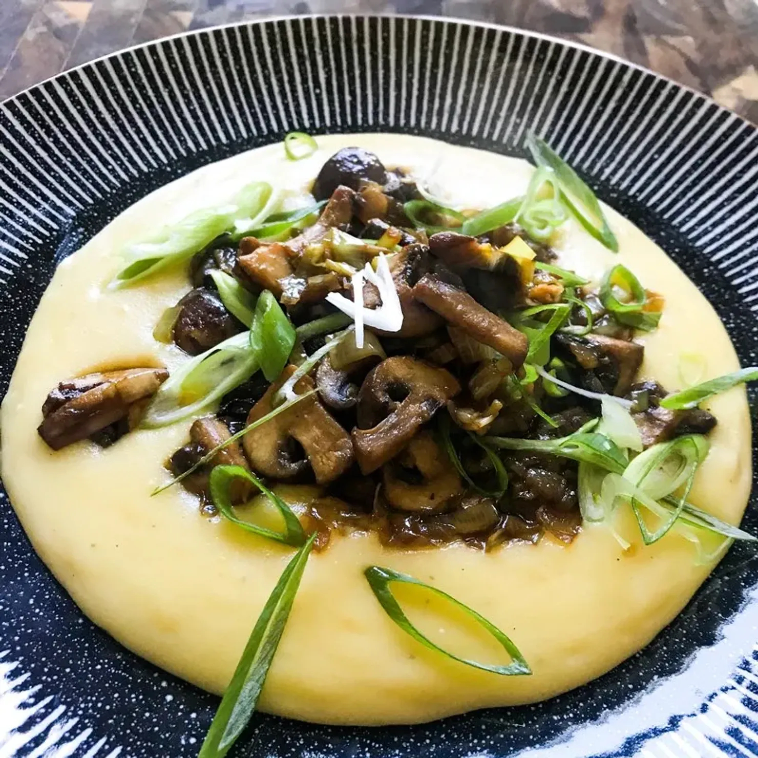 Miso mushrooms with Cheddar polenta, photographed for Pinch of Mint