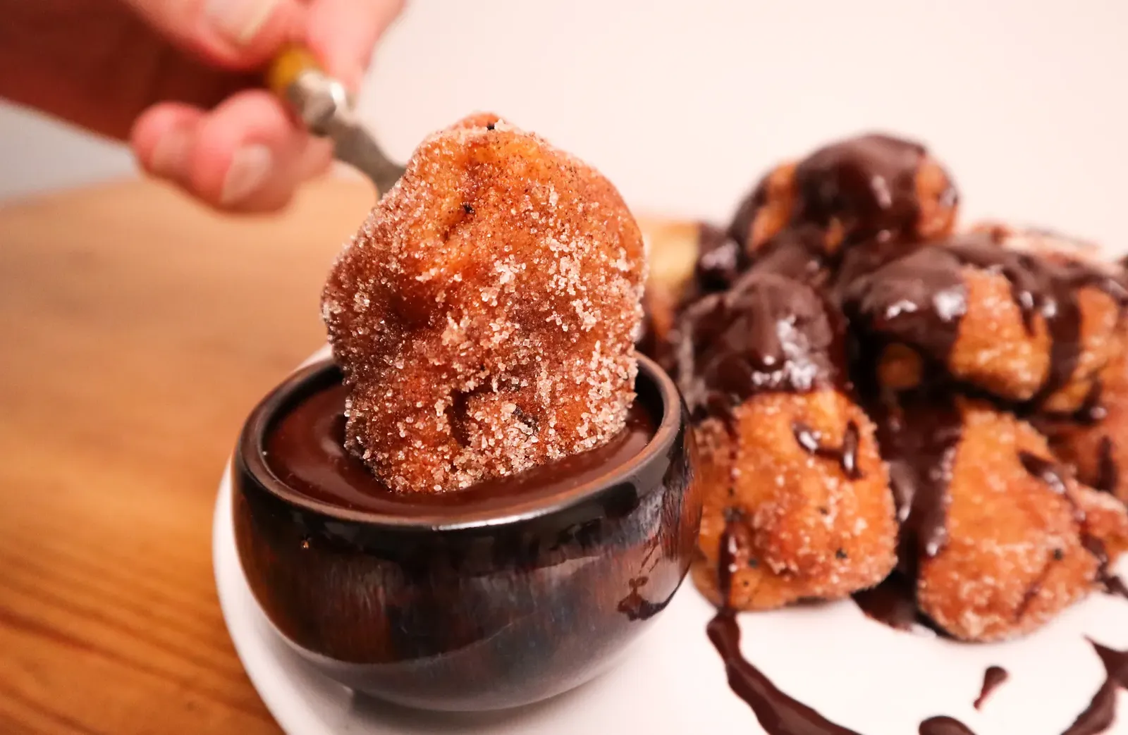 Banana fritters with cinnamon sugar, photographed for Pinch of Mint