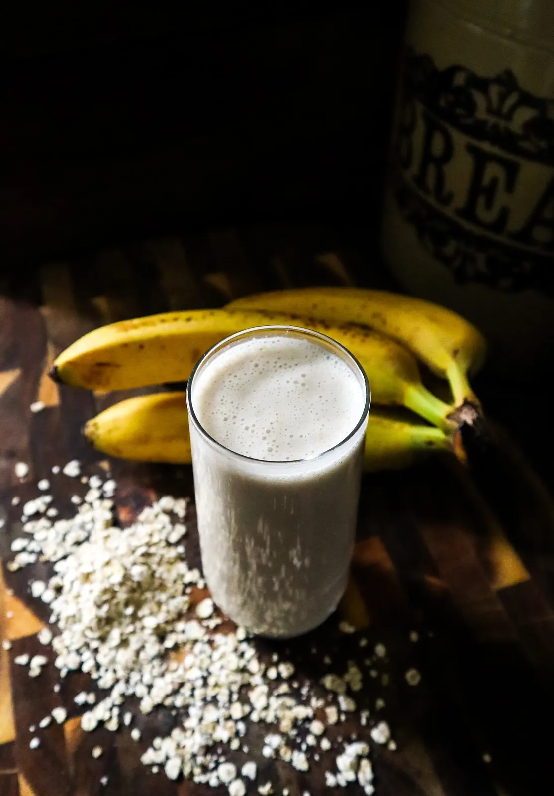 Banana and oat breakfast shake, photographed for Pinch of Mint