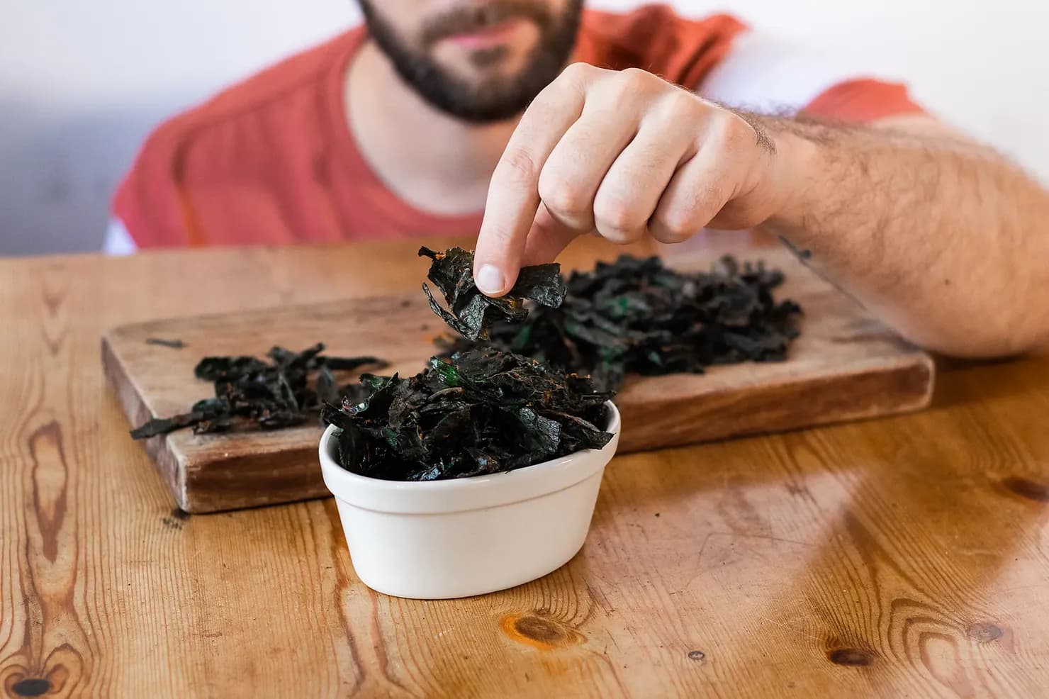 Crispy kale chips, photographed for Pinch of Mint