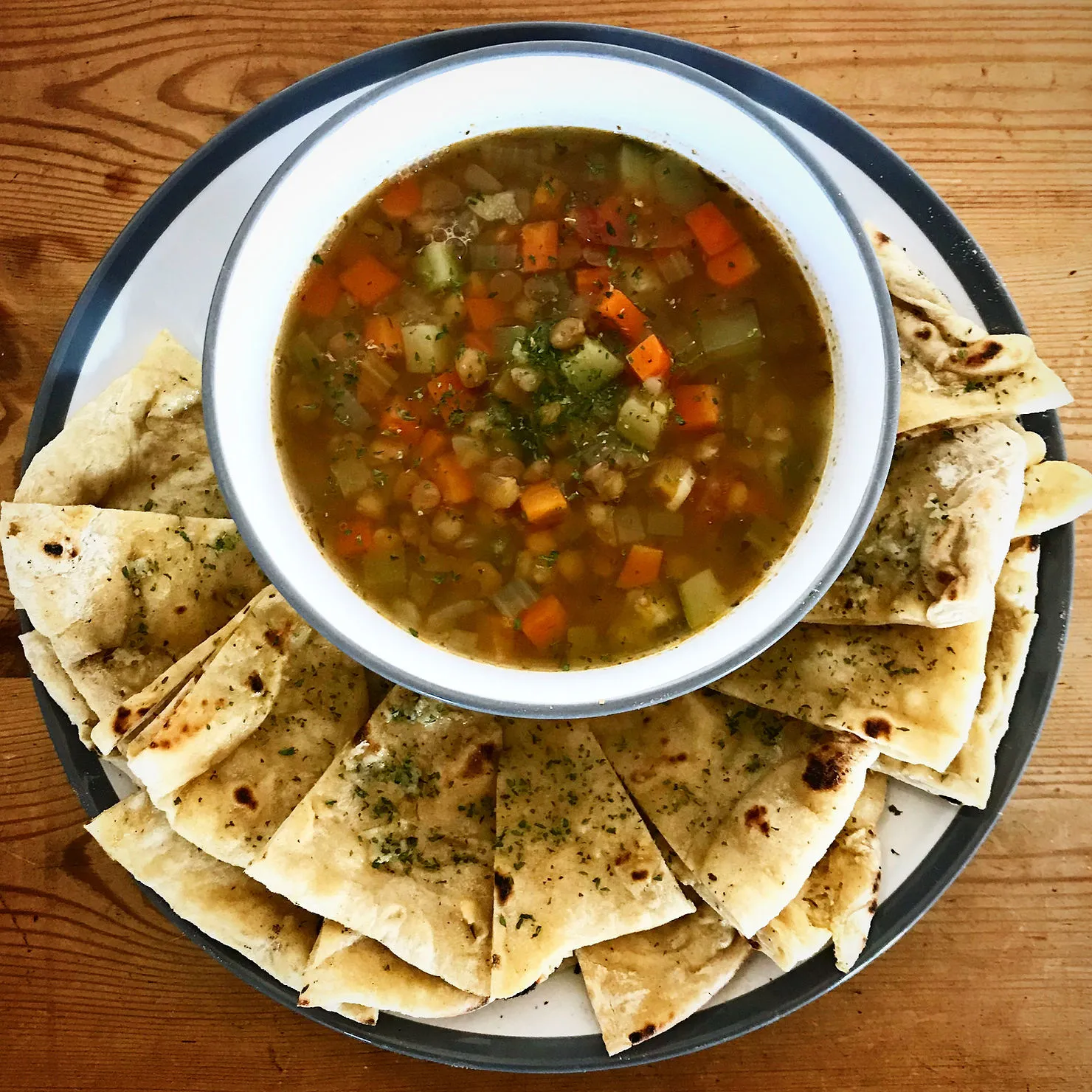 Green lentil and vegetable broth, photographed for Pinch of Mint