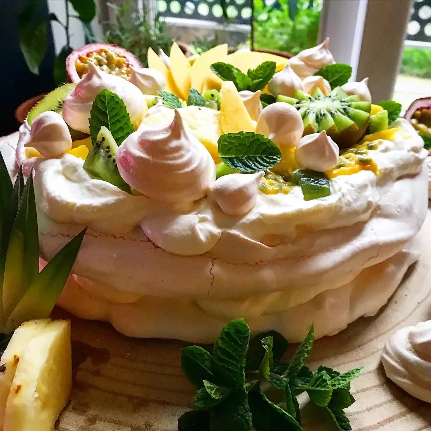 Tropical fruit pavlova, photographed for Pinch of Mint